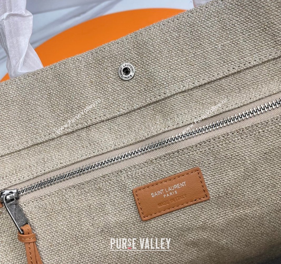 Saint Laurent Rive Gauche Large Tote bag in Linen and Cotton Khaki 2024 509415 (YY-240313129)