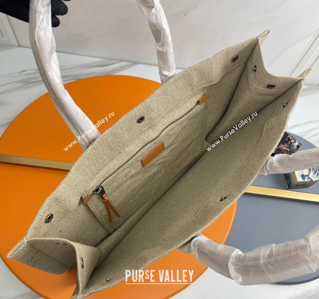 Saint Laurent Rive Gauche Large Tote bag in Linen and Cotton Khaki 2024 509415 (YY-240313129)