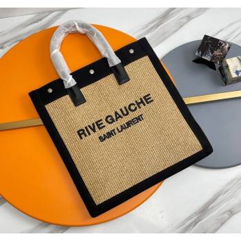 Saint Laurent Rive Gauche N/S Shopping Bag in Raffia Straw Khaki 2024 631682 (YY-240313113)
