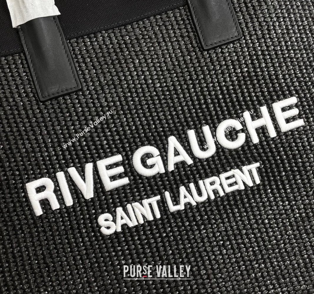 Saint Laurent Rive Gauche N/S Shopping Bag in Raffia Straw Black 2024 631682 (YY-240313115)