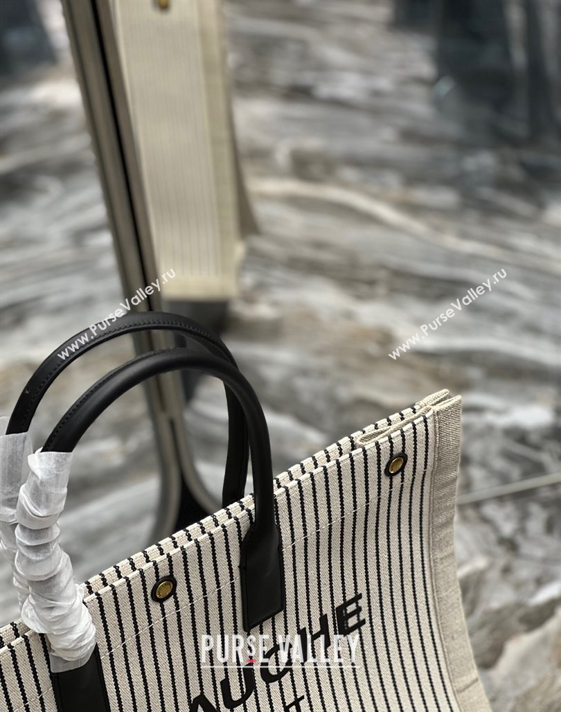 Saint Laurent Rive Gauche Large Tote Bag in Striped Canvas and Leather 509415 Grey/Black/White 2024 (YY-240313071)