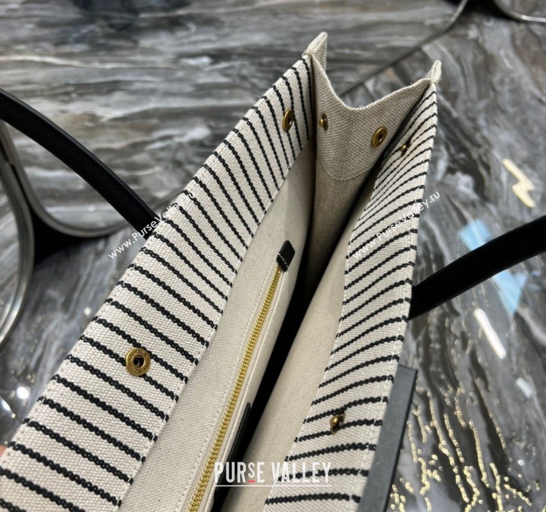 Saint Laurent Rive Gauche Large Tote Bag in Striped Canvas and Leather 509415 Grey/Black/White 2024 (YY-240313071)