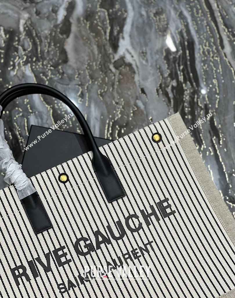 Saint Laurent Rive Gauche Large Tote Bag in Striped Canvas and Leather 509415 Grey/Black/White 2024 (YY-240313071)