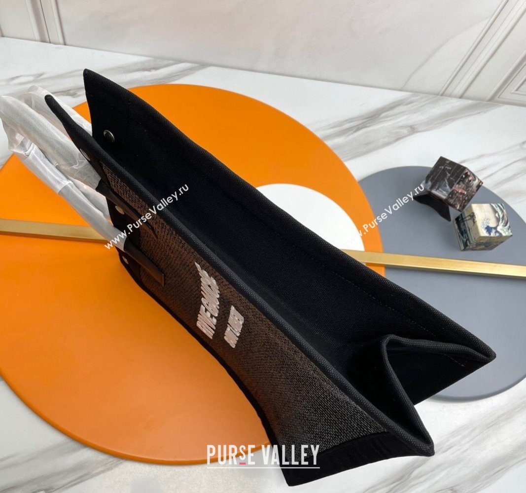 Saint Laurent Rive Gauche N/S Shopping Bag in Raffia Straw Black 2024 631682 (YY-240313115)