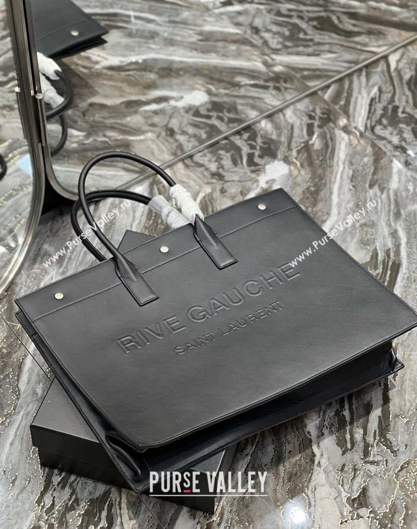 Saint Laurent Rive Gauche Large Tote Bag in Leather 509415 Black/Silver 2024 (YY-240313072)