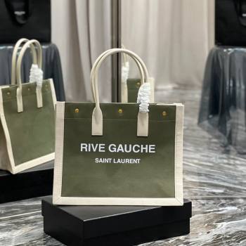 Saint Laurent Rive Gauche Small Tote Bag in Printed Canvas and Leather 617480 White/Green 2024 (YY-240313073)