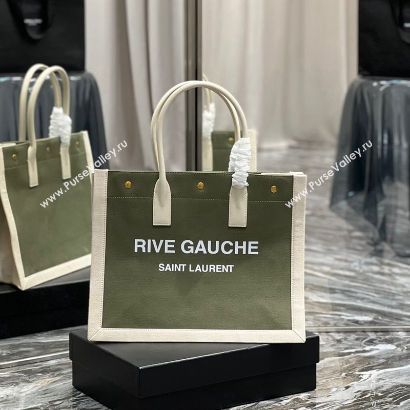 Saint Laurent Rive Gauche Small Tote Bag in Printed Canvas and Leather 617480 White/Green 2024 (YY-240313073)