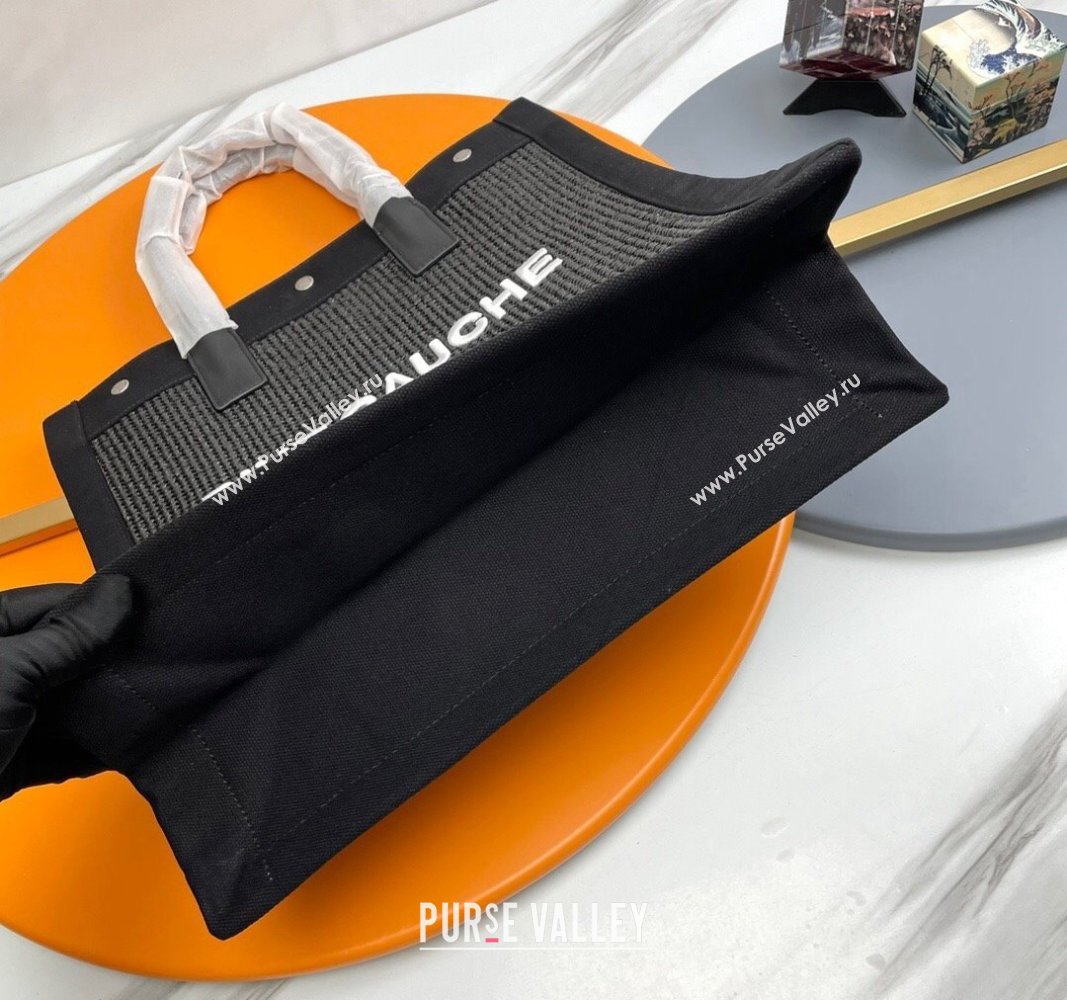 Saint Laurent Rive Gauche N/S Shopping Bag in Raffia Straw Black 2024 631682 (YY-240313115)