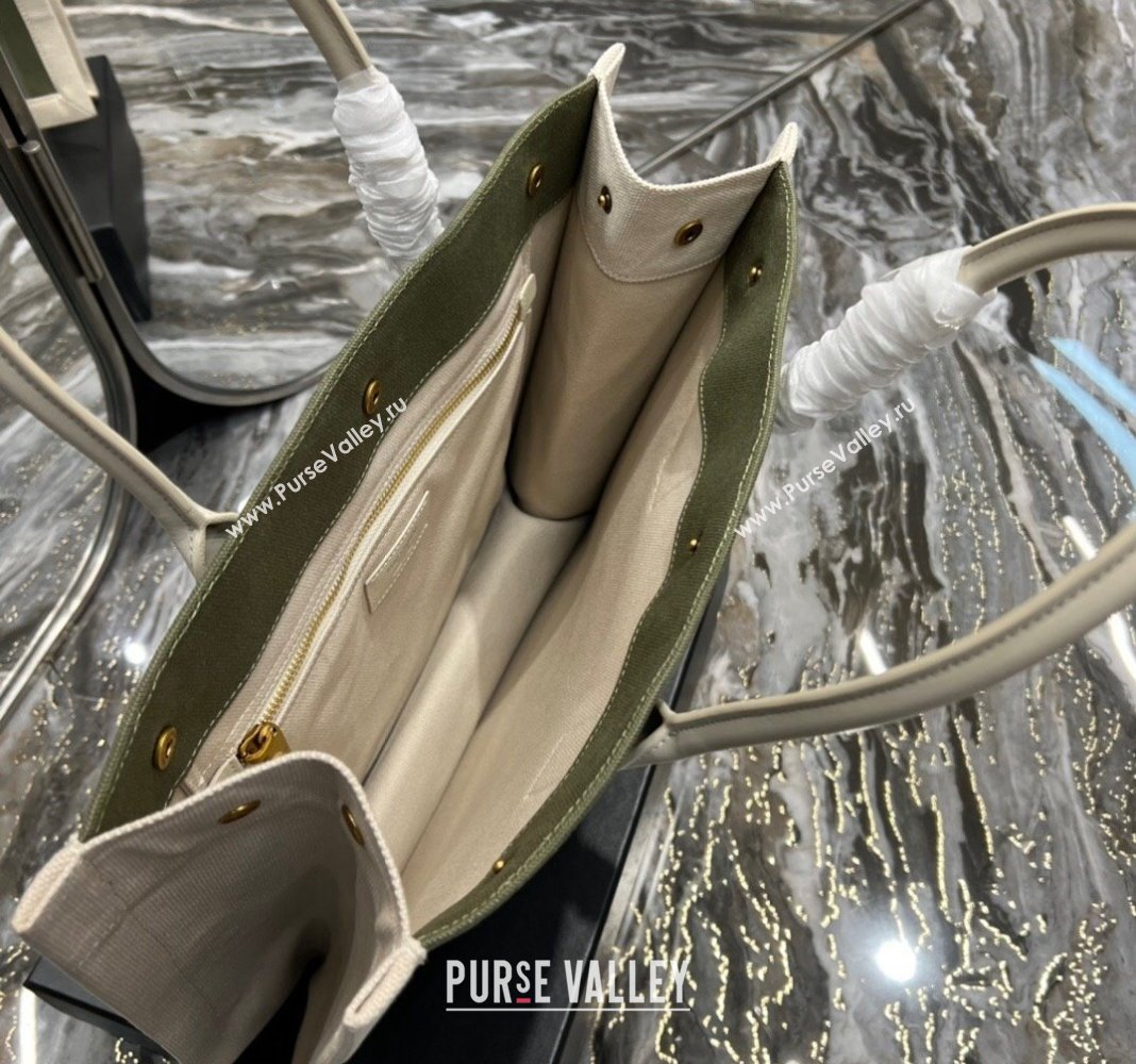 Saint Laurent Rive Gauche Small Tote Bag in Printed Canvas and Leather 617480 White/Green 2024 (YY-240313073)