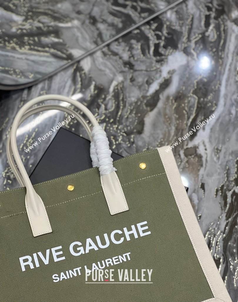 Saint Laurent Rive Gauche Small Tote Bag in Printed Canvas and Leather 617480 White/Green 2024 (YY-240313073)