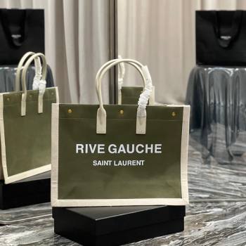 Saint Laurent Rive Gauche Large Tote Bag in Printed Canvas and Leather 509415 White/Green 2024 (YY-240313074)