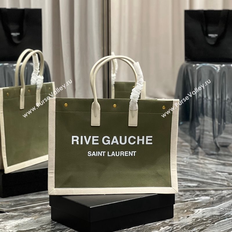 Saint Laurent Rive Gauche Large Tote Bag in Printed Canvas and Leather 509415 White/Green 2024 (YY-240313074)