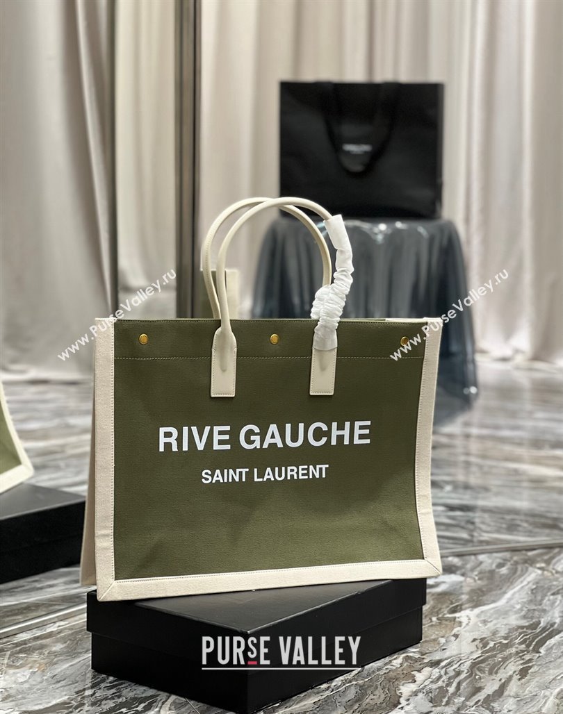 Saint Laurent Rive Gauche Large Tote Bag in Printed Canvas and Leather 509415 White/Green 2024 (YY-240313074)