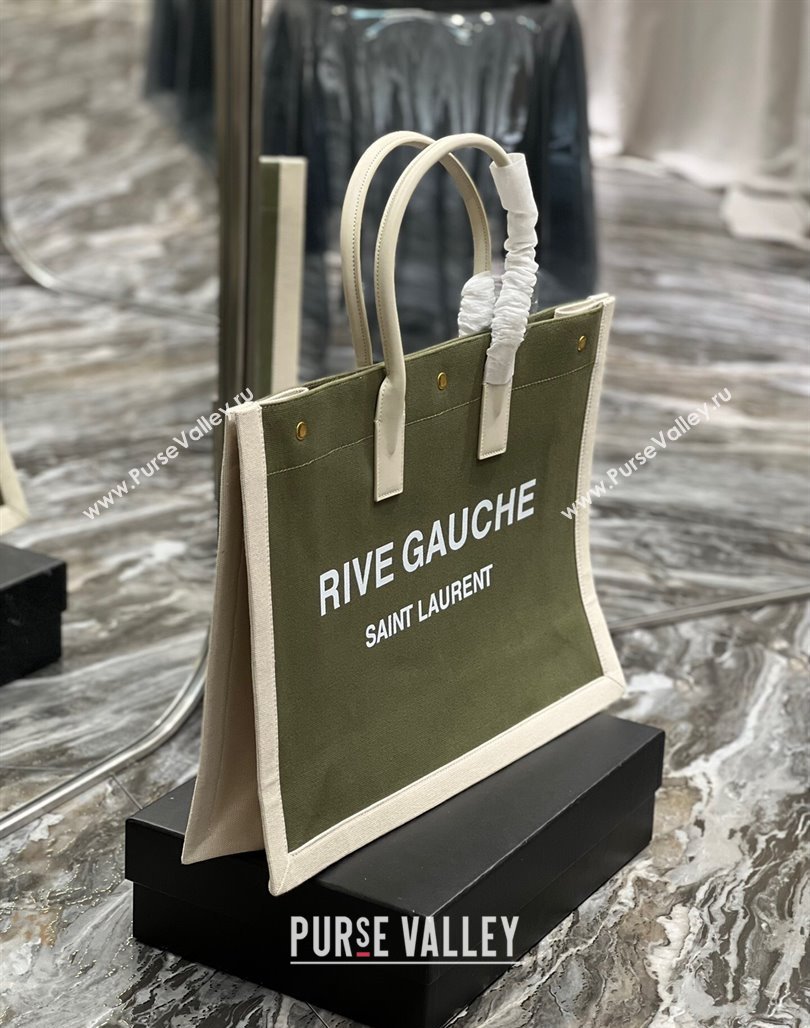 Saint Laurent Rive Gauche Large Tote Bag in Printed Canvas and Leather 509415 White/Green 2024 (YY-240313074)