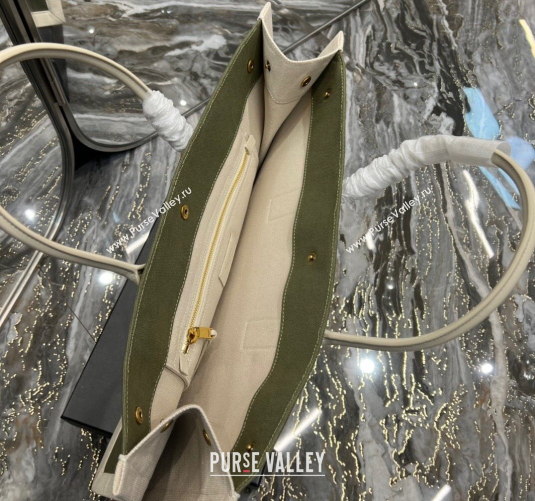 Saint Laurent Rive Gauche Large Tote Bag in Printed Canvas and Leather 509415 White/Green 2024 (YY-240313074)