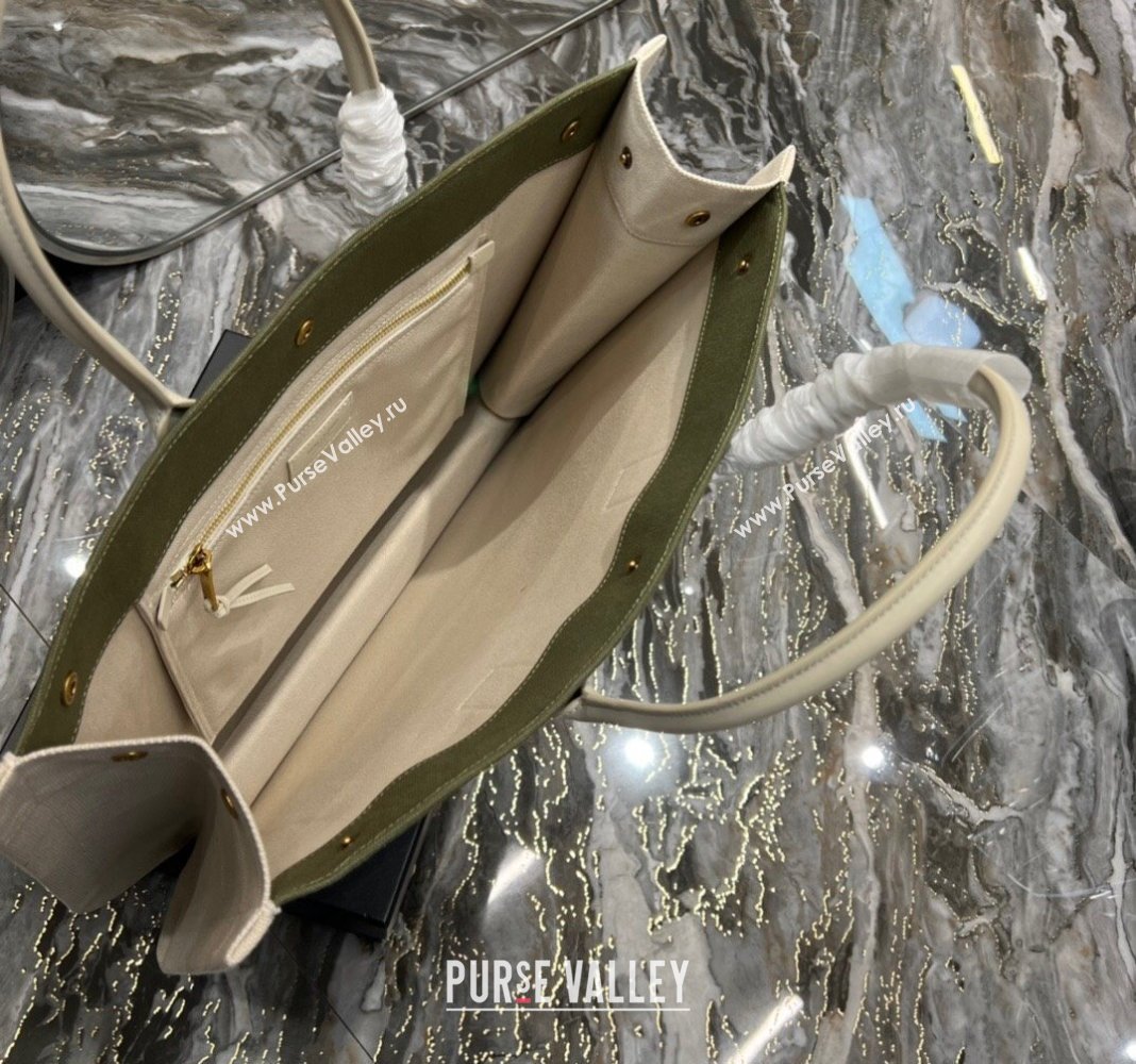 Saint Laurent Rive Gauche Large Tote Bag in Printed Canvas and Leather 509415 White/Green 2024 (YY-240313074)