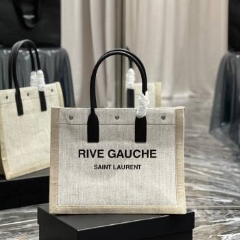 Saint Laurent Rive Gauche Small Tote Bag in Printed Canvas and Leather 617480 White/Beige 2024 (YY-240313075)