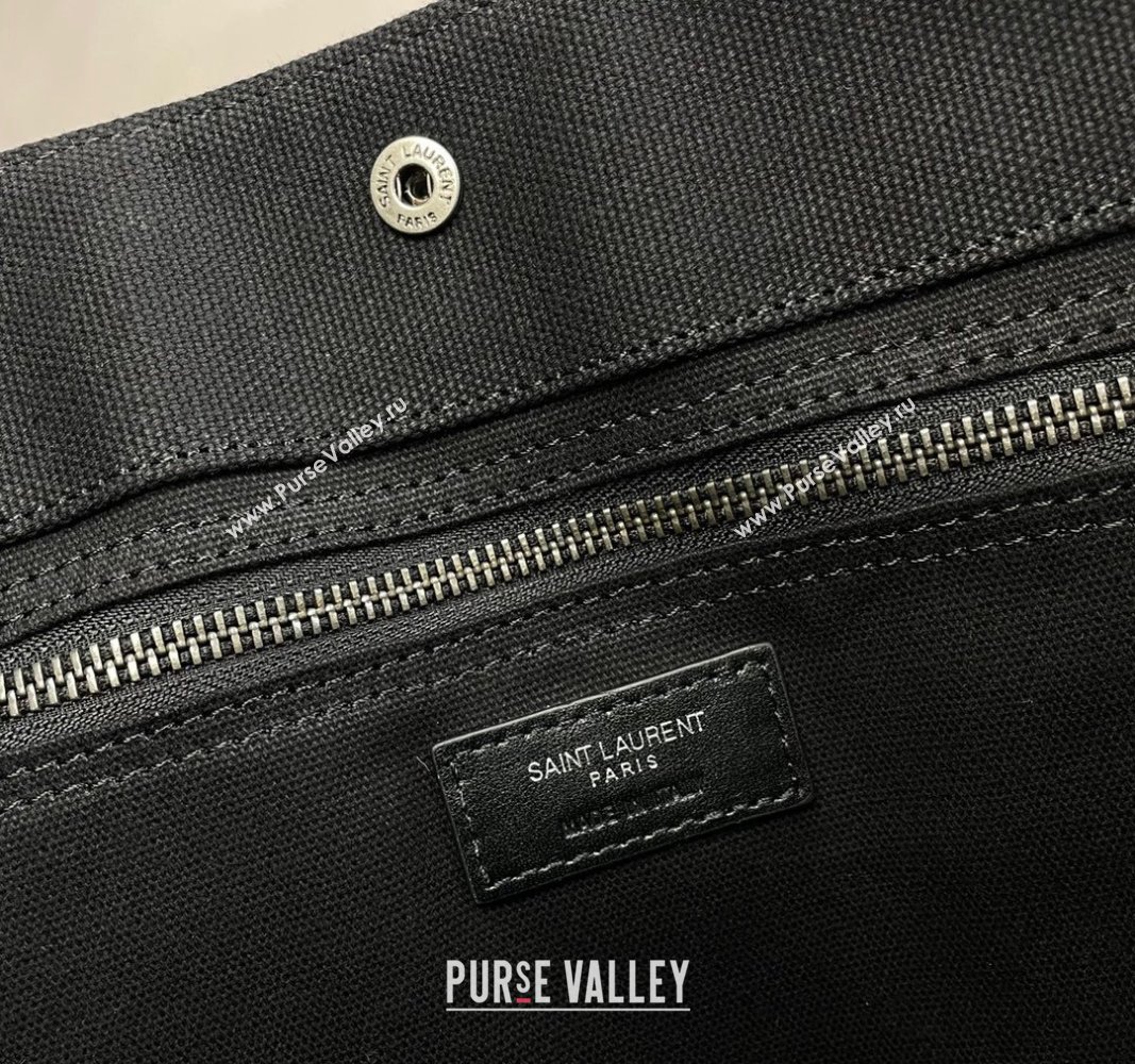 Saint Laurent Rive Gauche N/S Shopping Bag in Raffia Straw Black 2024 631682 (YY-240313115)