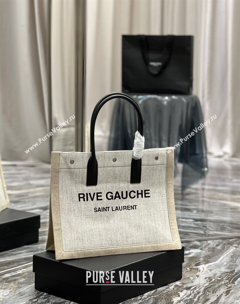 Saint Laurent Rive Gauche Small Tote Bag in Printed Canvas and Leather 617480 White/Beige 2024 (YY-240313075)
