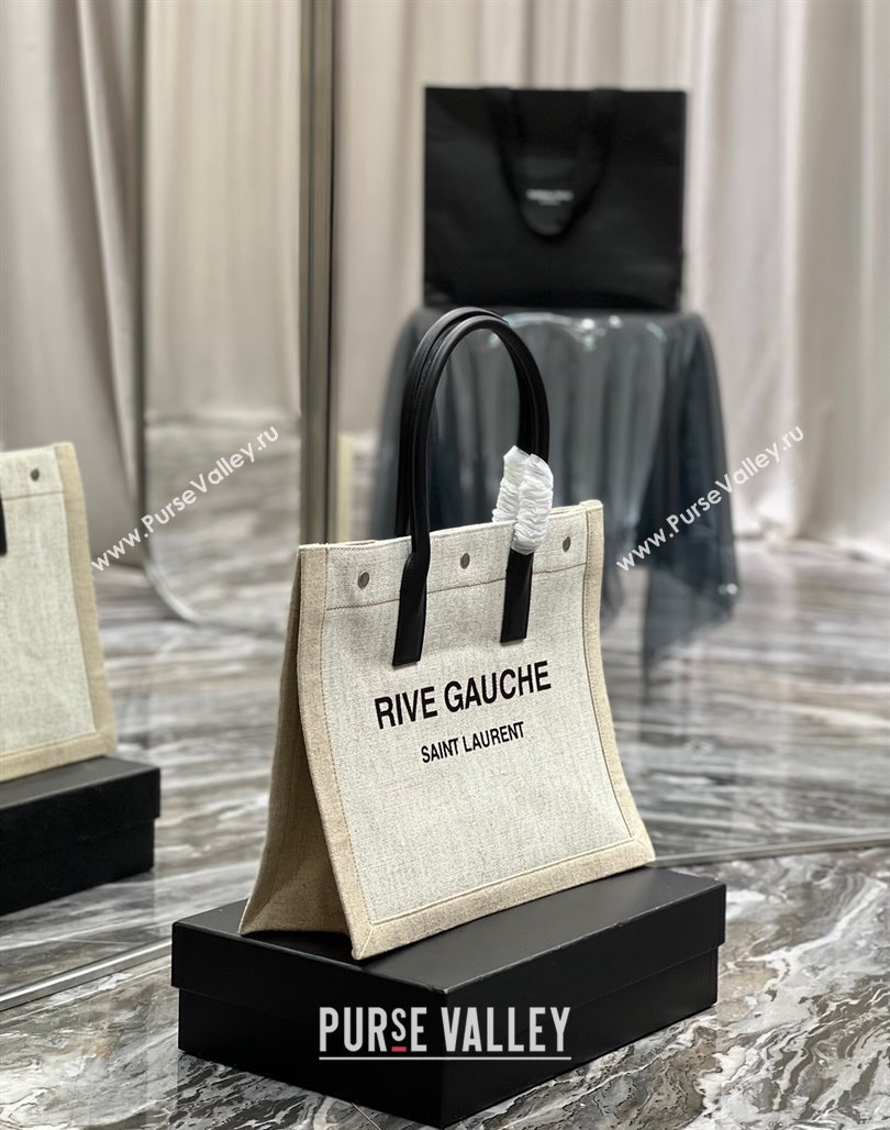 Saint Laurent Rive Gauche Small Tote Bag in Printed Canvas and Leather 617480 White/Beige 2024 (YY-240313075)