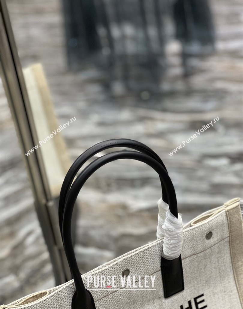 Saint Laurent Rive Gauche Small Tote Bag in Printed Canvas and Leather 617480 White/Beige 2024 (YY-240313075)
