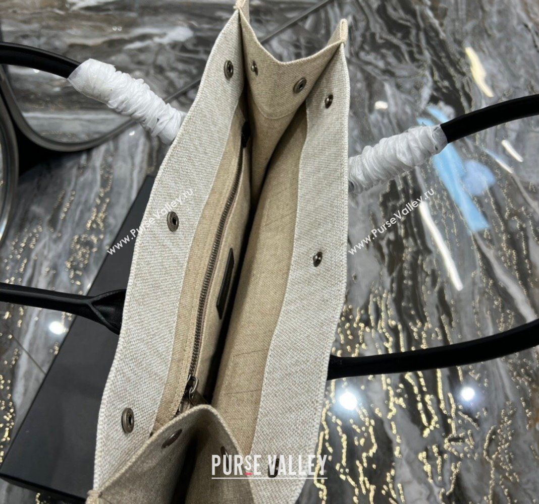 Saint Laurent Rive Gauche Small Tote Bag in Printed Canvas and Leather 617480 White/Beige 2024 (YY-240313075)