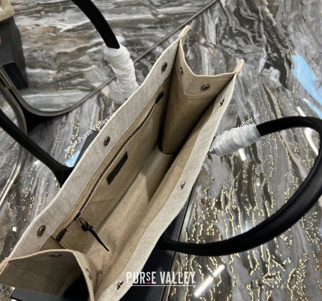 Saint Laurent Rive Gauche Small Tote Bag in Printed Canvas and Leather 617480 White/Beige 2024 (YY-240313075)