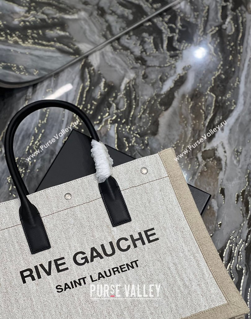 Saint Laurent Rive Gauche Small Tote Bag in Printed Canvas and Leather 617480 White/Beige 2024 (YY-240313075)