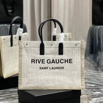 Saint Laurent Rive Gauche Large Tote Bag in Printed Canvas and Leather 509415 White/Beige 2024 (YY-240313076)