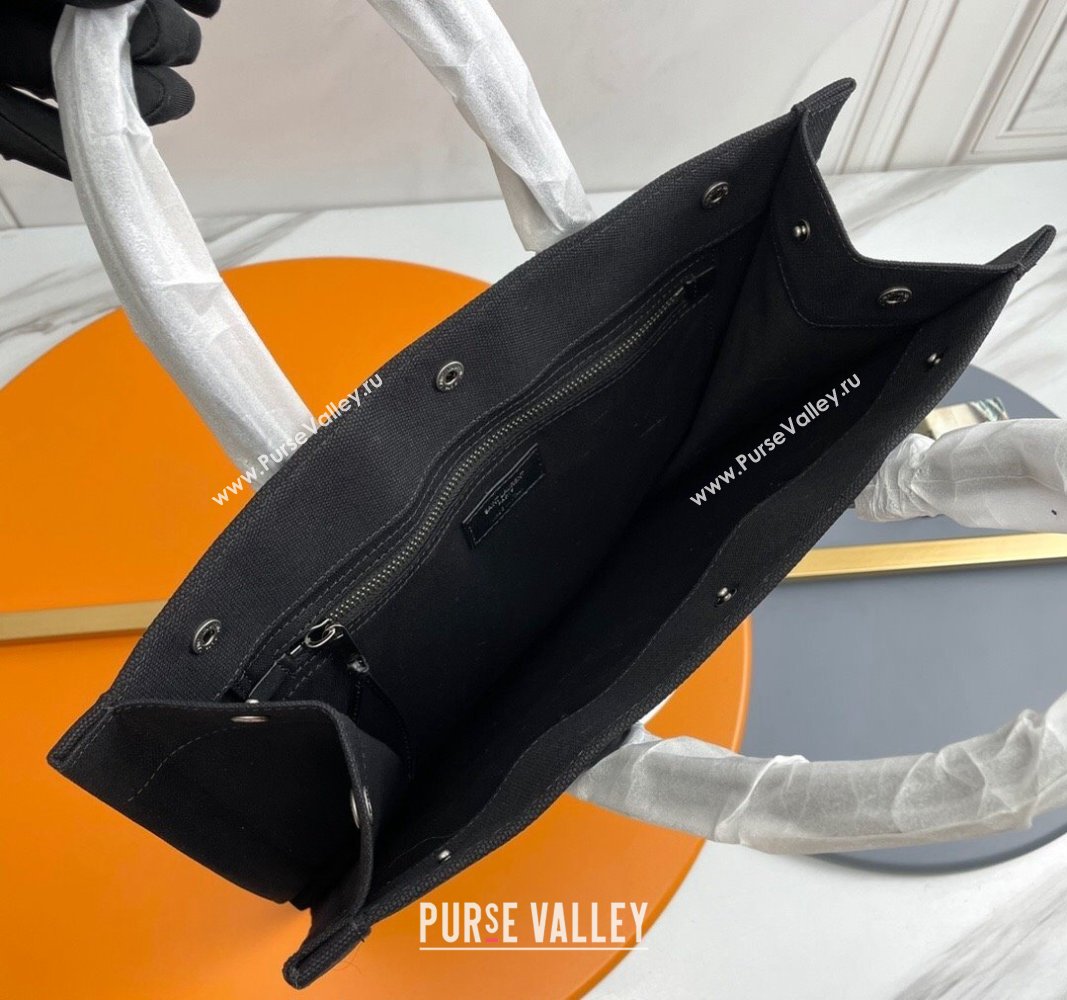 Saint Laurent Rive Gauche N/S Shopping Bag in Raffia Straw Black 2024 631682 (YY-240313115)