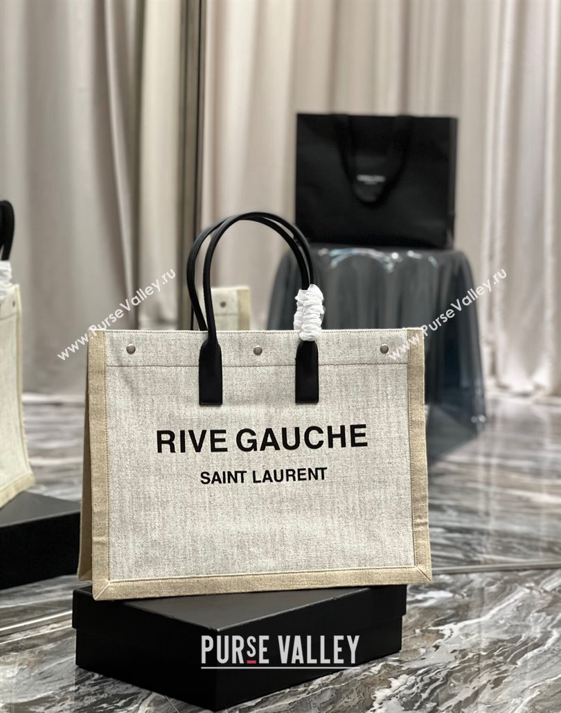 Saint Laurent Rive Gauche Large Tote Bag in Printed Canvas and Leather 509415 White/Beige 2024 (YY-240313076)