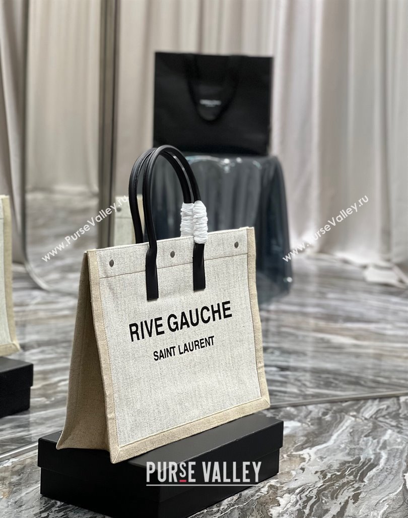 Saint Laurent Rive Gauche Large Tote Bag in Printed Canvas and Leather 509415 White/Beige 2024 (YY-240313076)