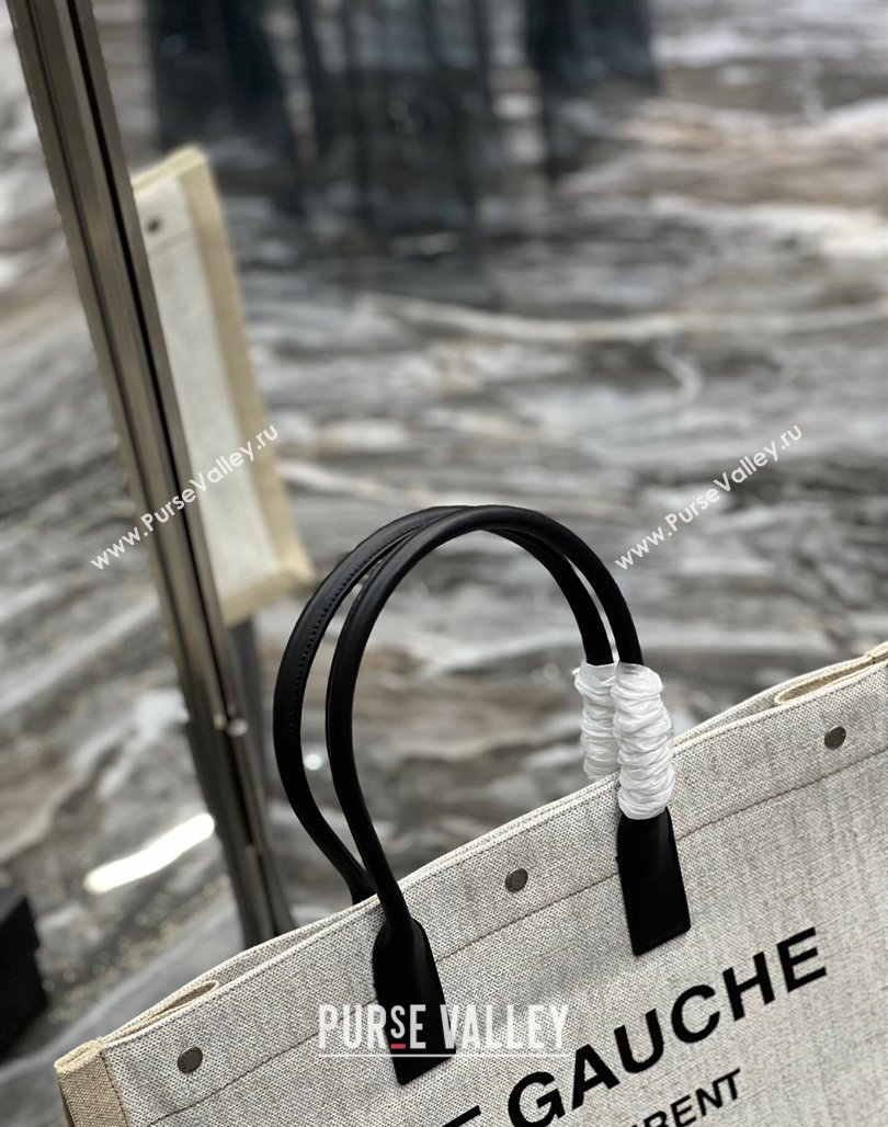 Saint Laurent Rive Gauche Large Tote Bag in Printed Canvas and Leather 509415 White/Beige 2024 (YY-240313076)