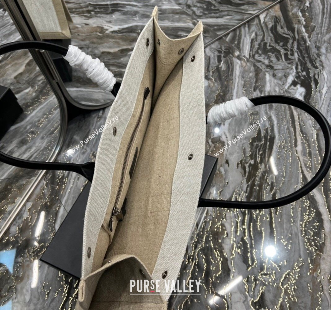 Saint Laurent Rive Gauche Large Tote Bag in Printed Canvas and Leather 509415 White/Beige 2024 (YY-240313076)
