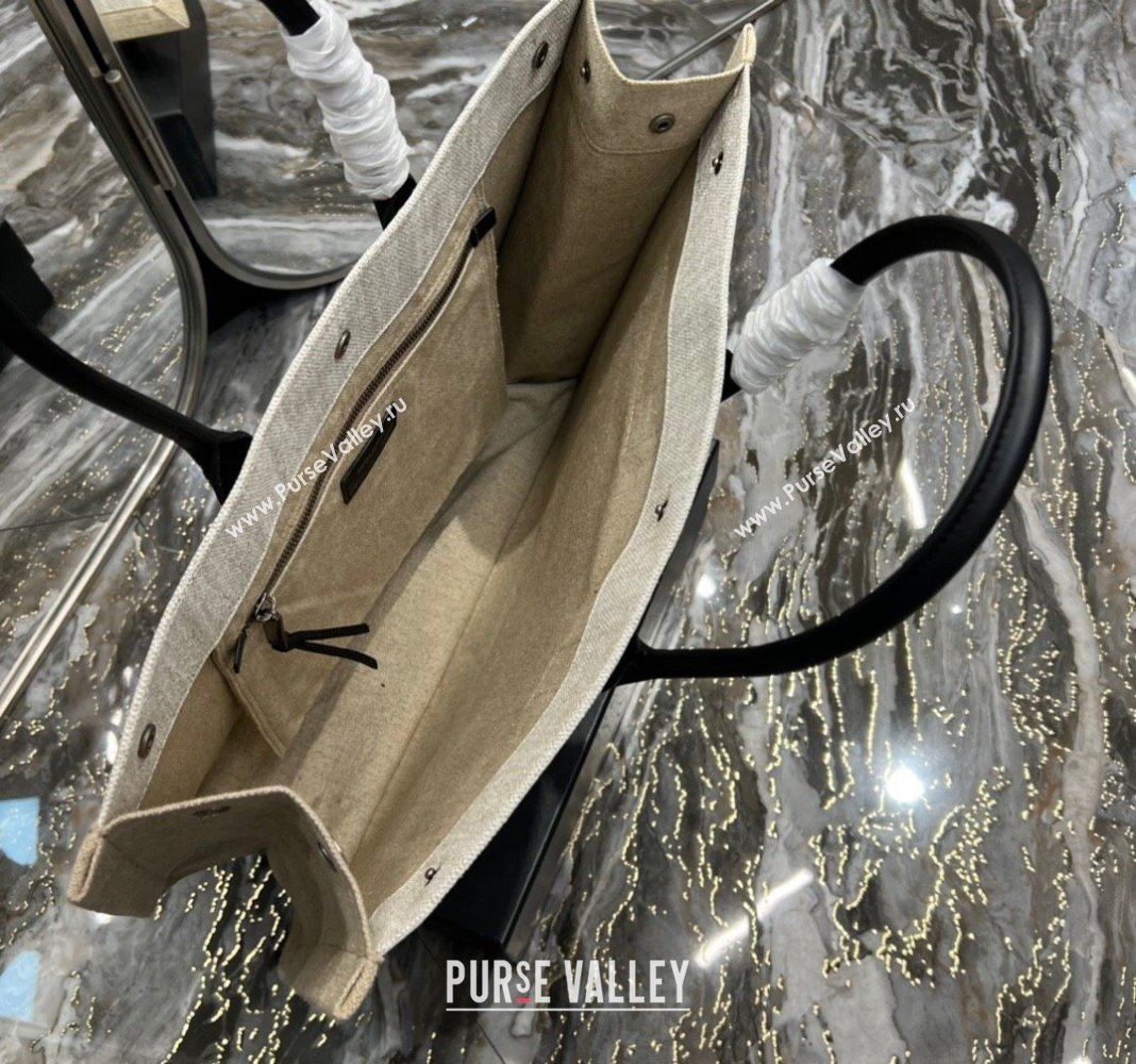 Saint Laurent Rive Gauche Large Tote Bag in Printed Canvas and Leather 509415 White/Beige 2024 (YY-240313076)