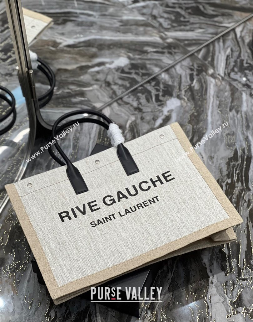 Saint Laurent Rive Gauche Large Tote Bag in Printed Canvas and Leather 509415 White/Beige 2024 (YY-240313076)