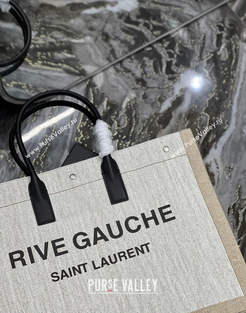 Saint Laurent Rive Gauche Large Tote Bag in Printed Canvas and Leather 509415 White/Beige 2024 (YY-240313076)