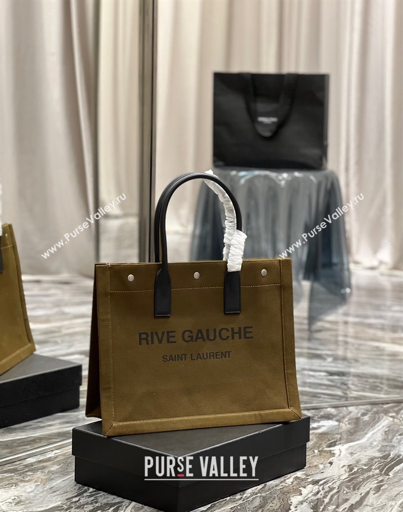 Saint Laurent Rive Gauche Small Tote Bag in Printed Canvas and Leather 617480 Army Green 2024 (YY-240313077)