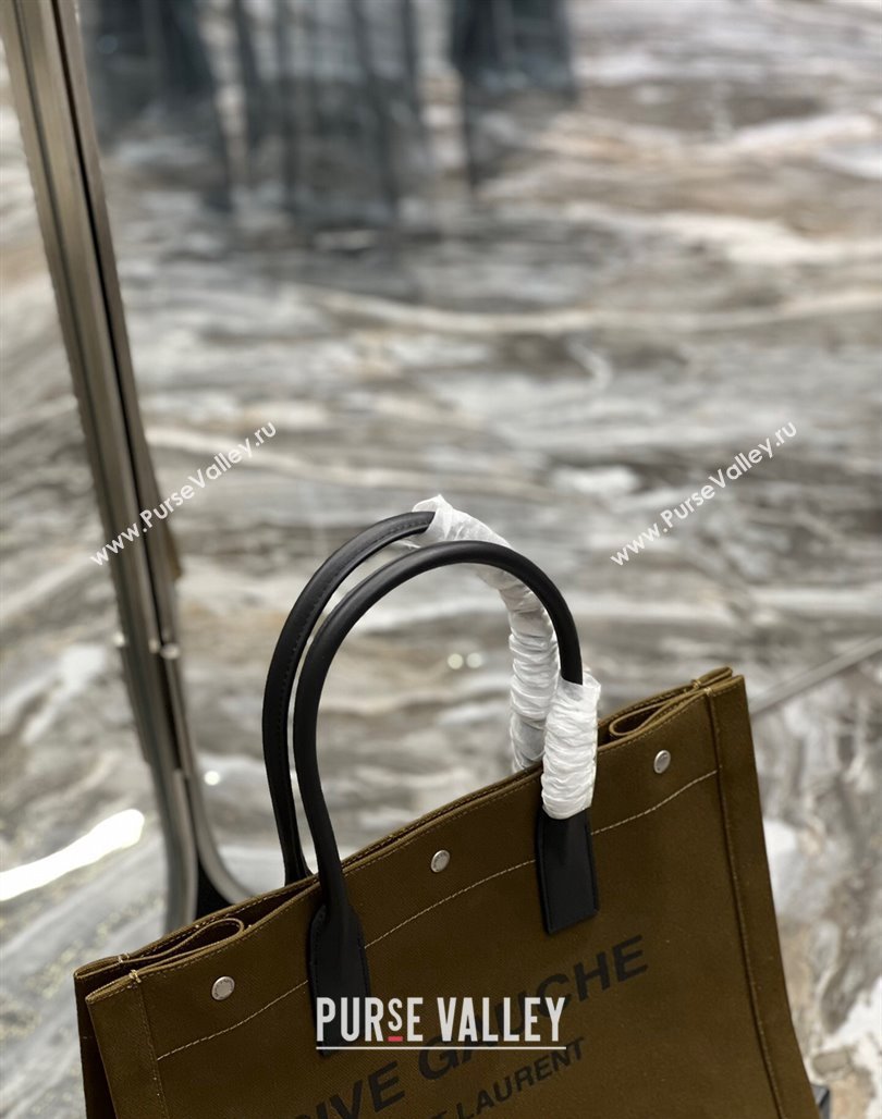 Saint Laurent Rive Gauche Small Tote Bag in Printed Canvas and Leather 617480 Army Green 2024 (YY-240313077)