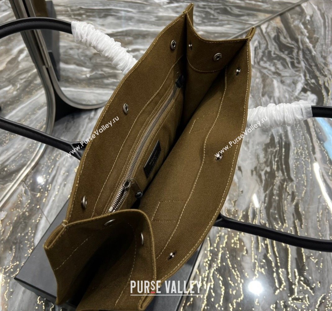 Saint Laurent Rive Gauche Small Tote Bag in Printed Canvas and Leather 617480 Army Green 2024 (YY-240313077)