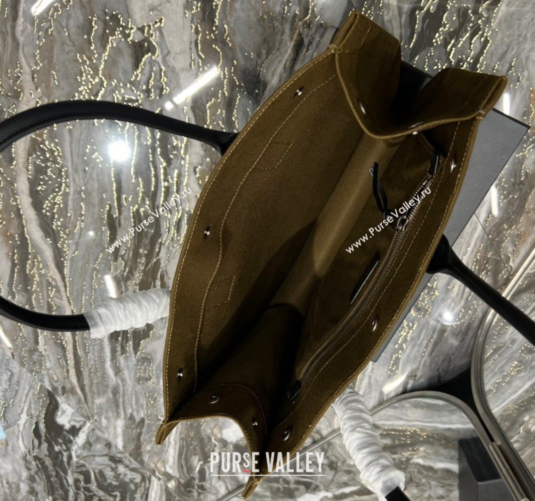 Saint Laurent Rive Gauche Small Tote Bag in Printed Canvas and Leather 617480 Army Green 2024 (YY-240313077)