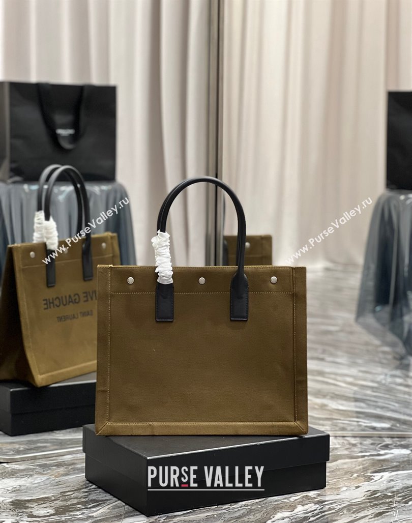 Saint Laurent Rive Gauche Small Tote Bag in Printed Canvas and Leather 617480 Army Green 2024 (YY-240313077)