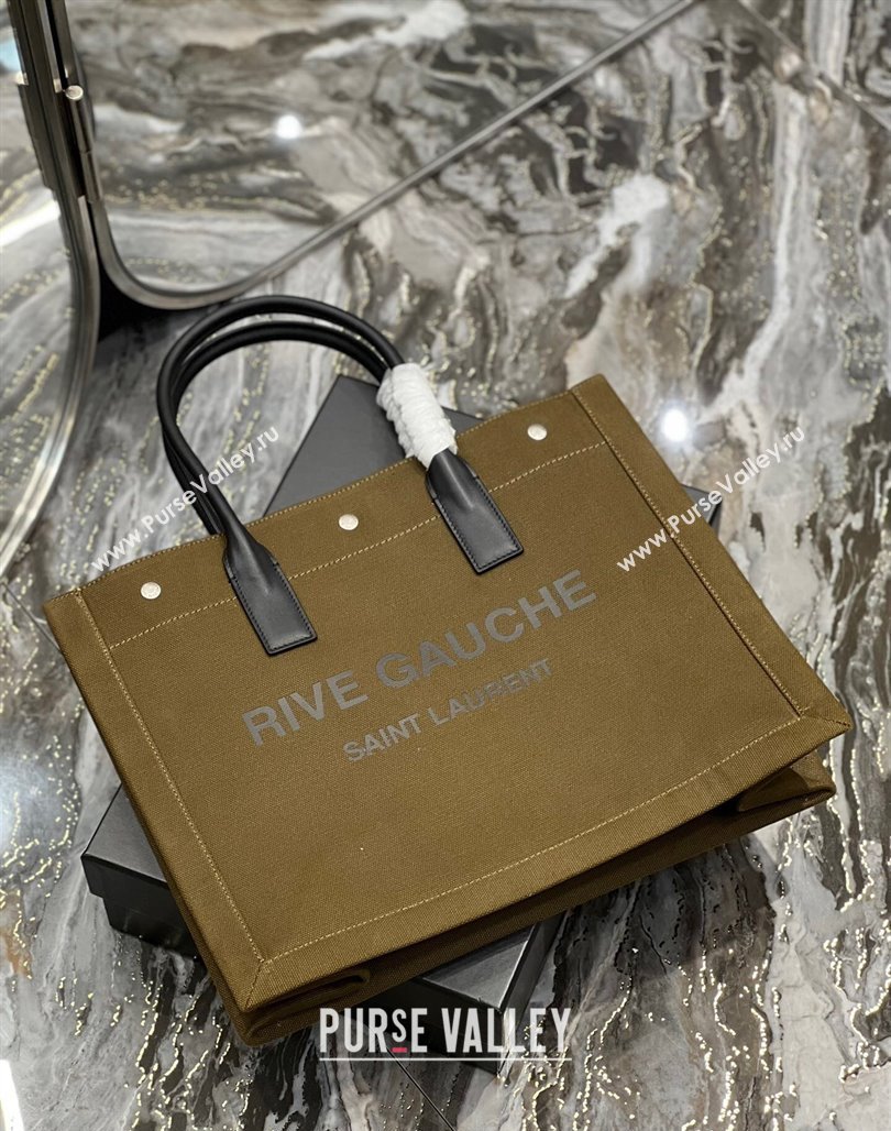 Saint Laurent Rive Gauche Small Tote Bag in Printed Canvas and Leather 617480 Army Green 2024 (YY-240313077)