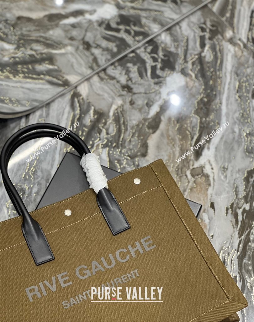 Saint Laurent Rive Gauche Small Tote Bag in Printed Canvas and Leather 617480 Army Green 2024 (YY-240313077)