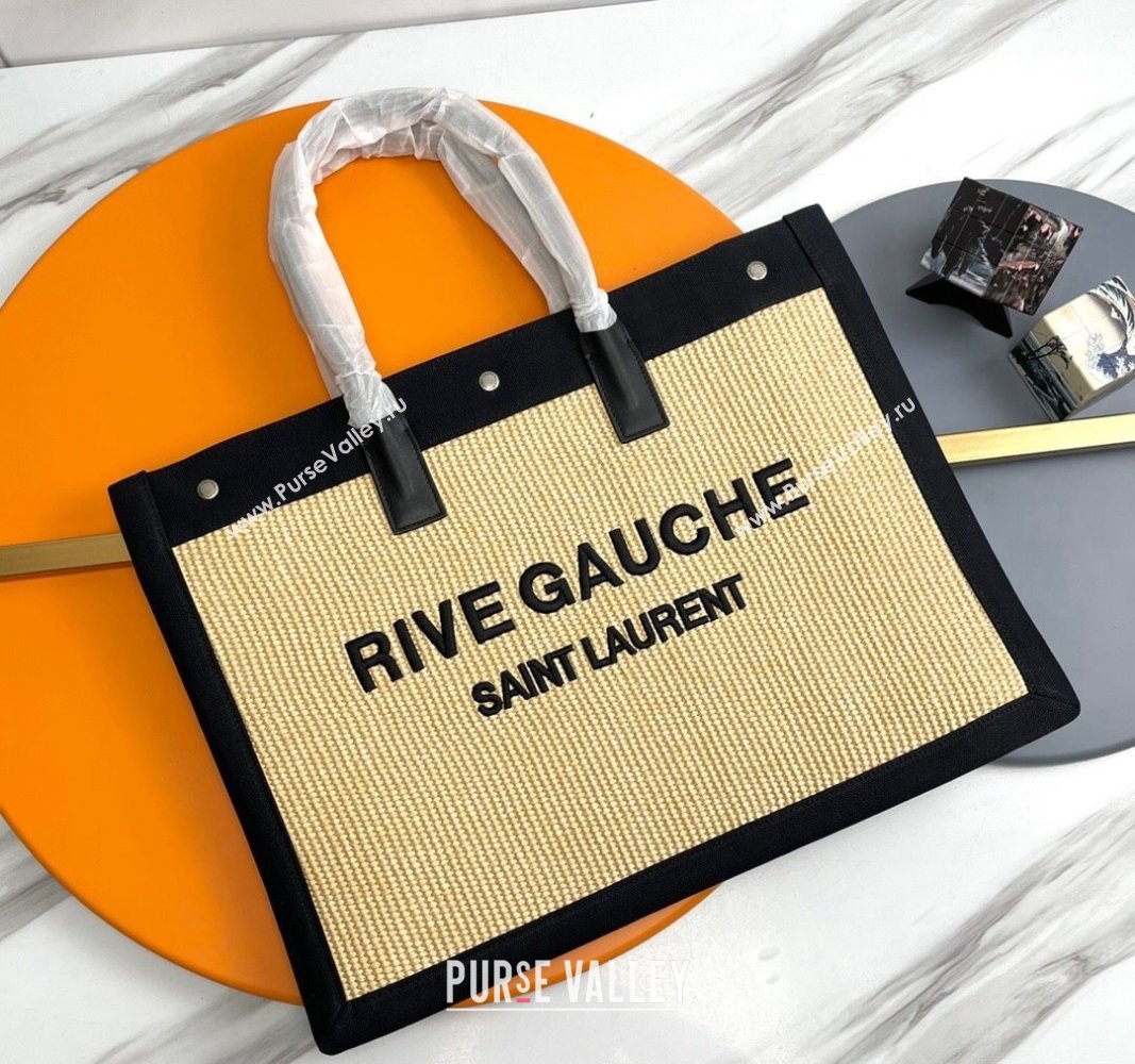 Saint Laurent Rive Gauche Large Tote Bag in Raffia Straw Beige 2024 509415 (YY-240313116)