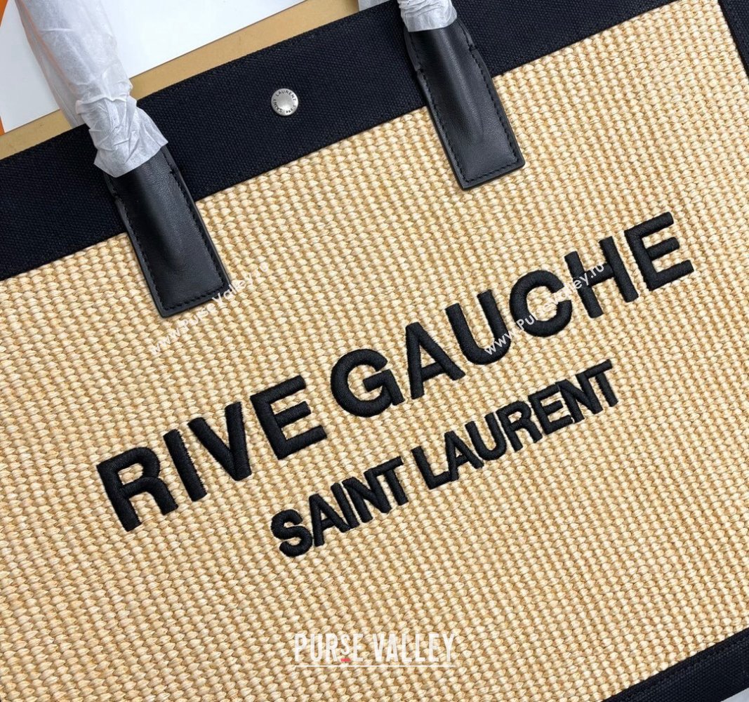 Saint Laurent Rive Gauche Large Tote Bag in Raffia Straw Beige 2024 509415 (YY-240313116)