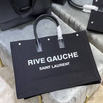 Saint Laurent Rive Gauche Large Tote Bag in Printed Canvas and Leather 509415 Black/White2 2024 (YY-240313078)
