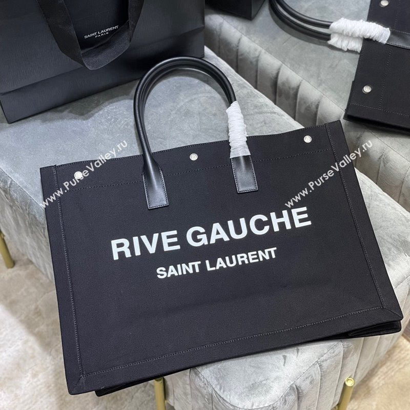 Saint Laurent Rive Gauche Large Tote Bag in Printed Canvas and Leather 509415 Black/White2 2024 (YY-240313078)