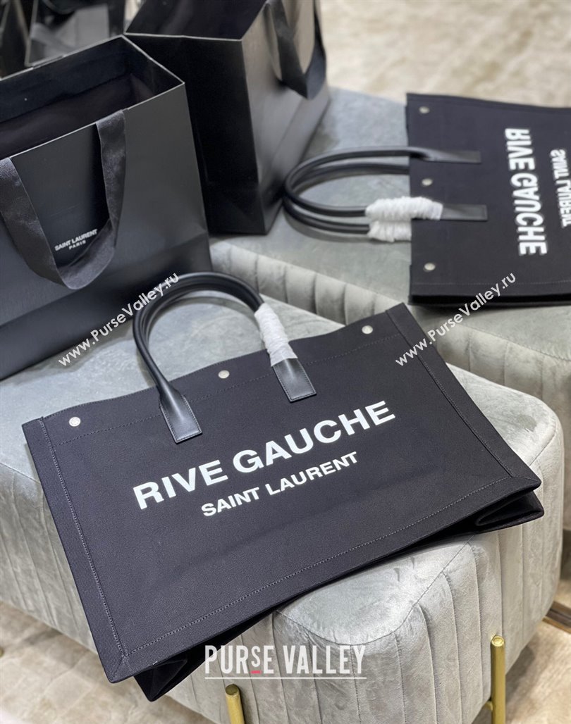 Saint Laurent Rive Gauche Large Tote Bag in Printed Canvas and Leather 509415 Black/White2 2024 (YY-240313078)