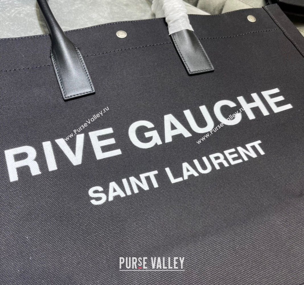 Saint Laurent Rive Gauche Large Tote Bag in Printed Canvas and Leather 509415 Black/White2 2024 (YY-240313078)